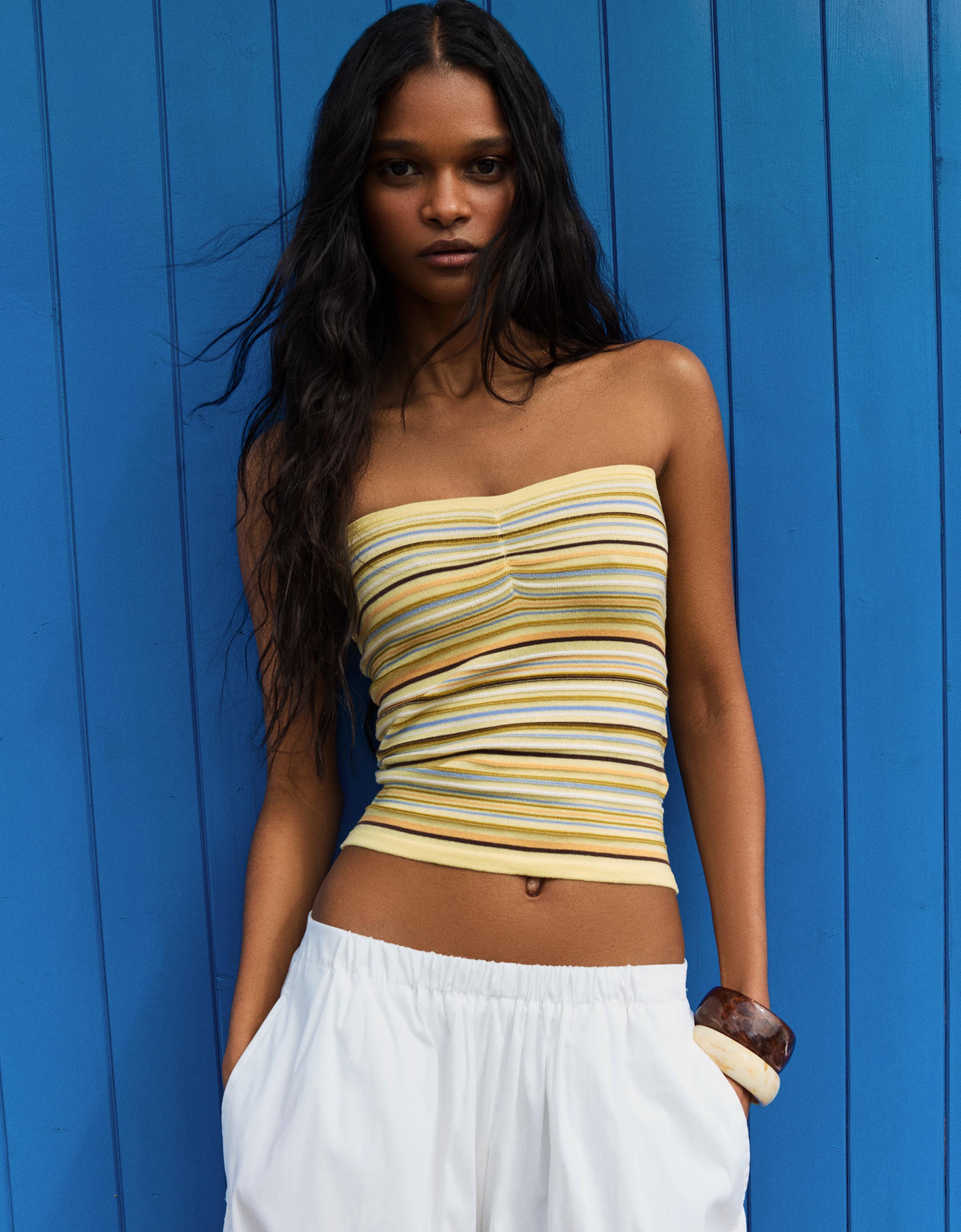 Top Bandeau Rayas Mujer M Amarillo