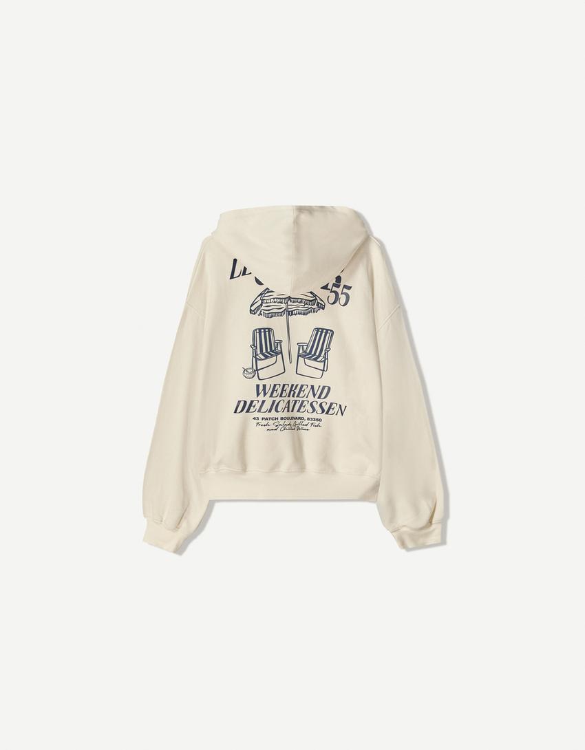 Hoodie met print-Gebroken Wit