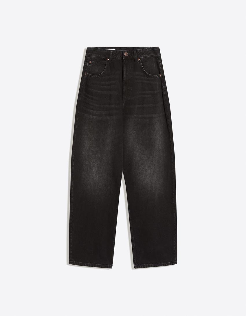 Jeans barrel bordado-Negro