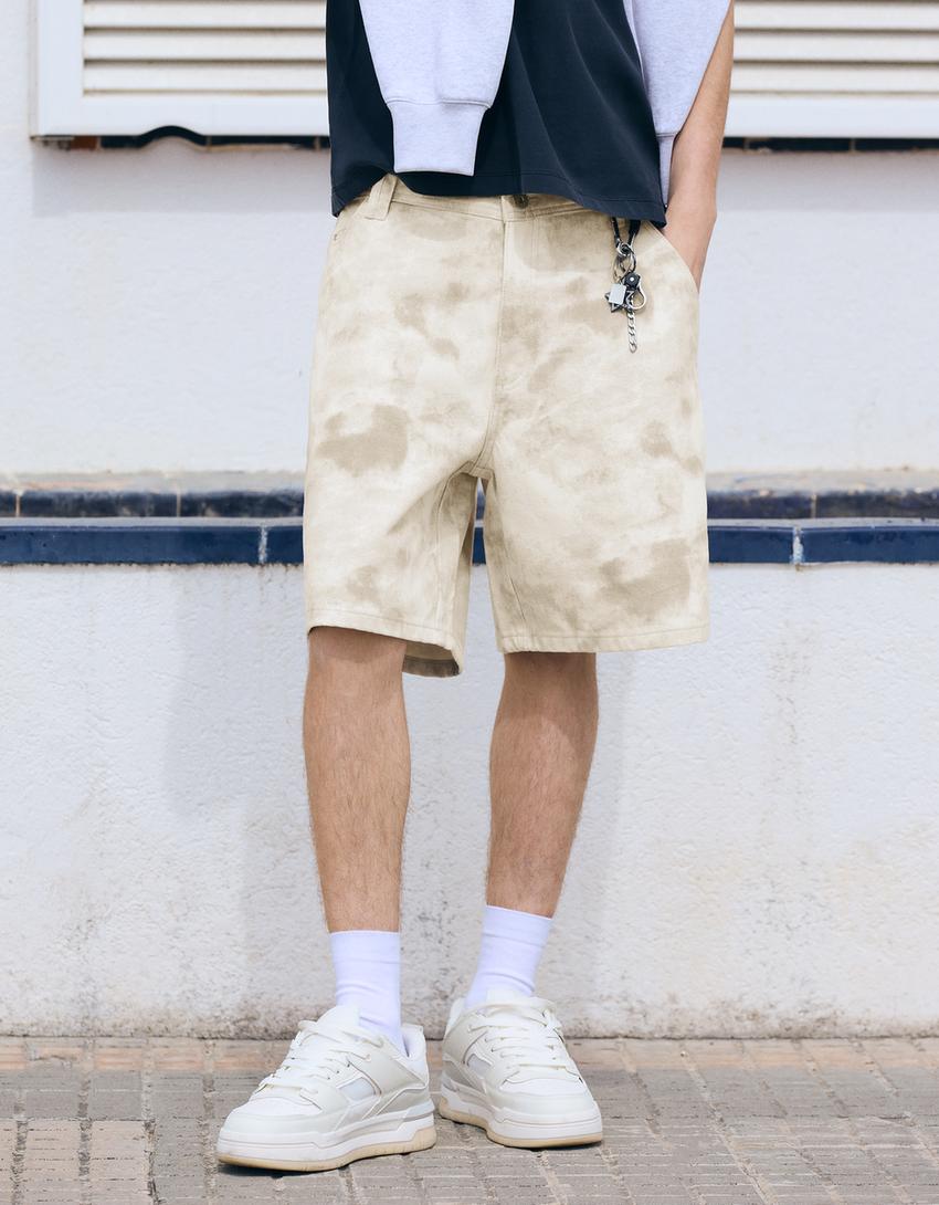 Baggy print Bermuda shorts-Grey