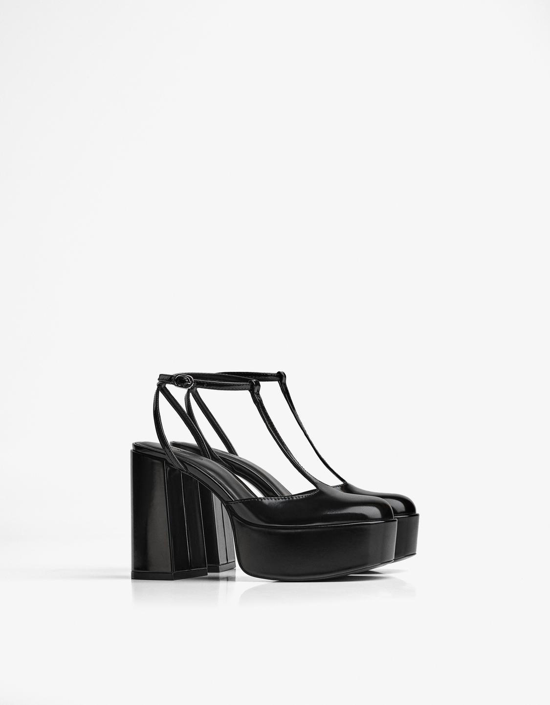 Platform high-heel shoes with straps