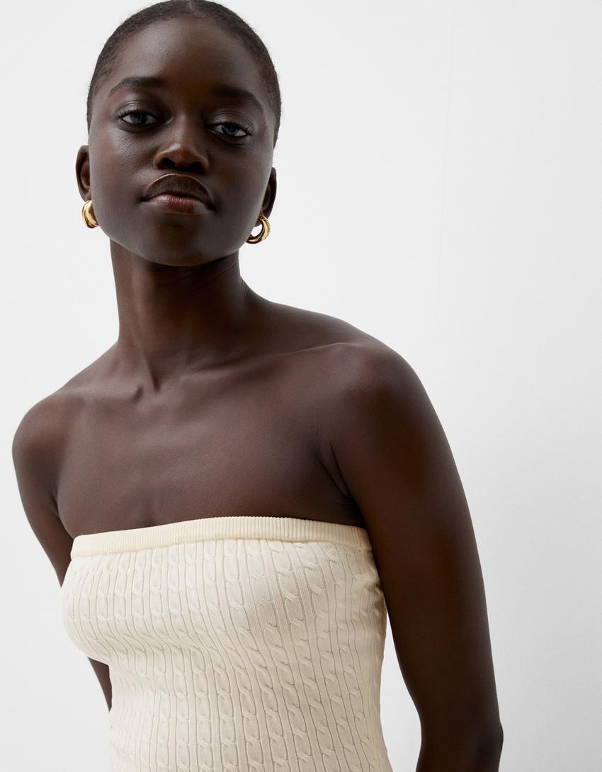 Vestido mini bandeau entrançado-Branco-5