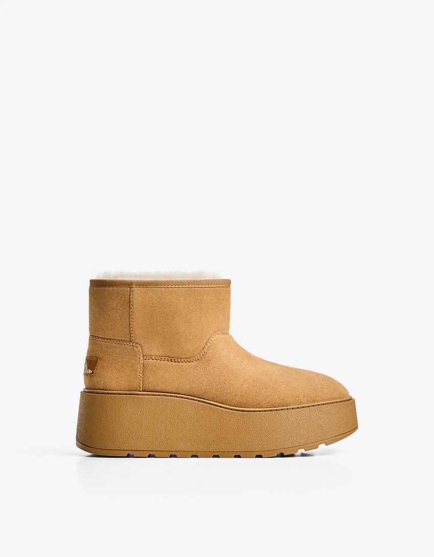 Platform ankle boots with faux fur lining-CAMEL-0