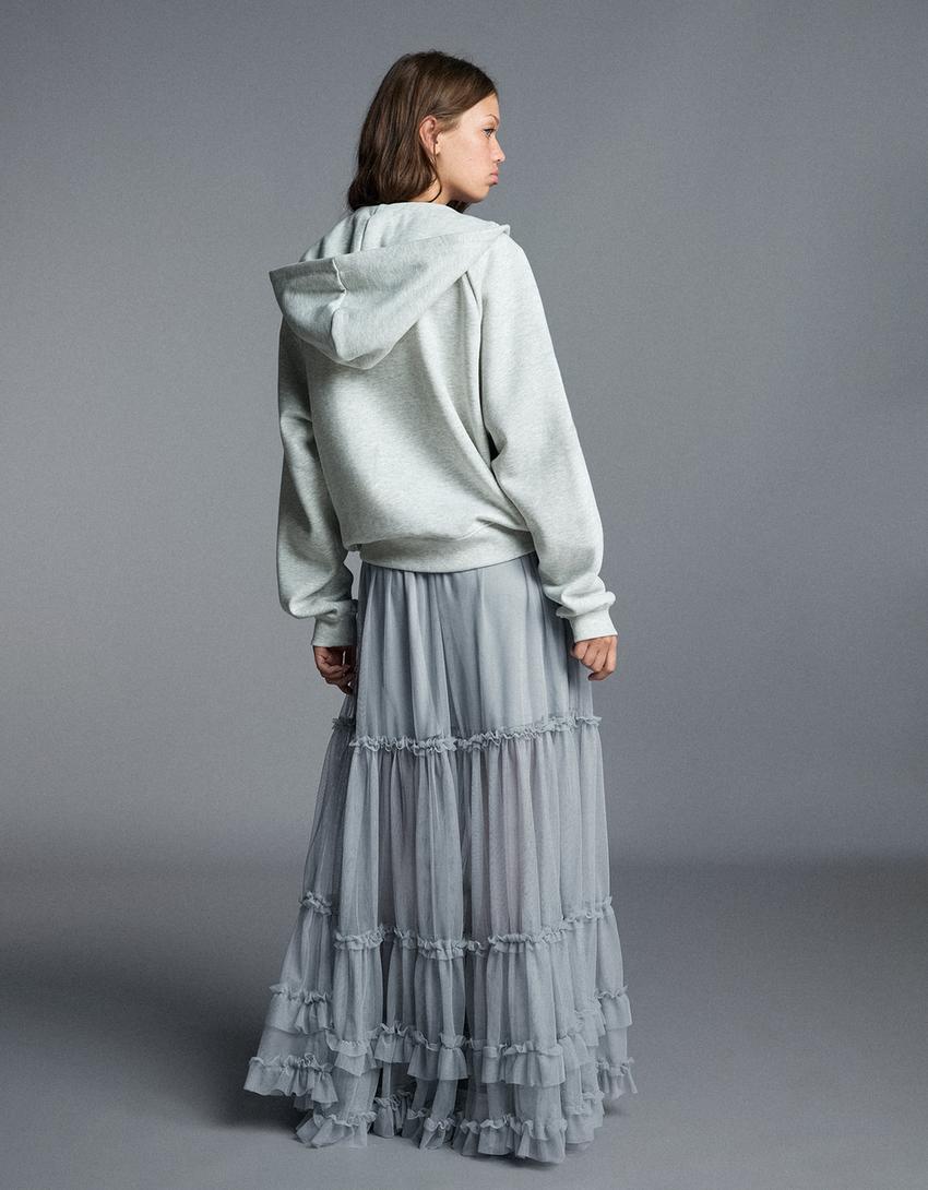 Ruffled tulle maxi skirt-Grey