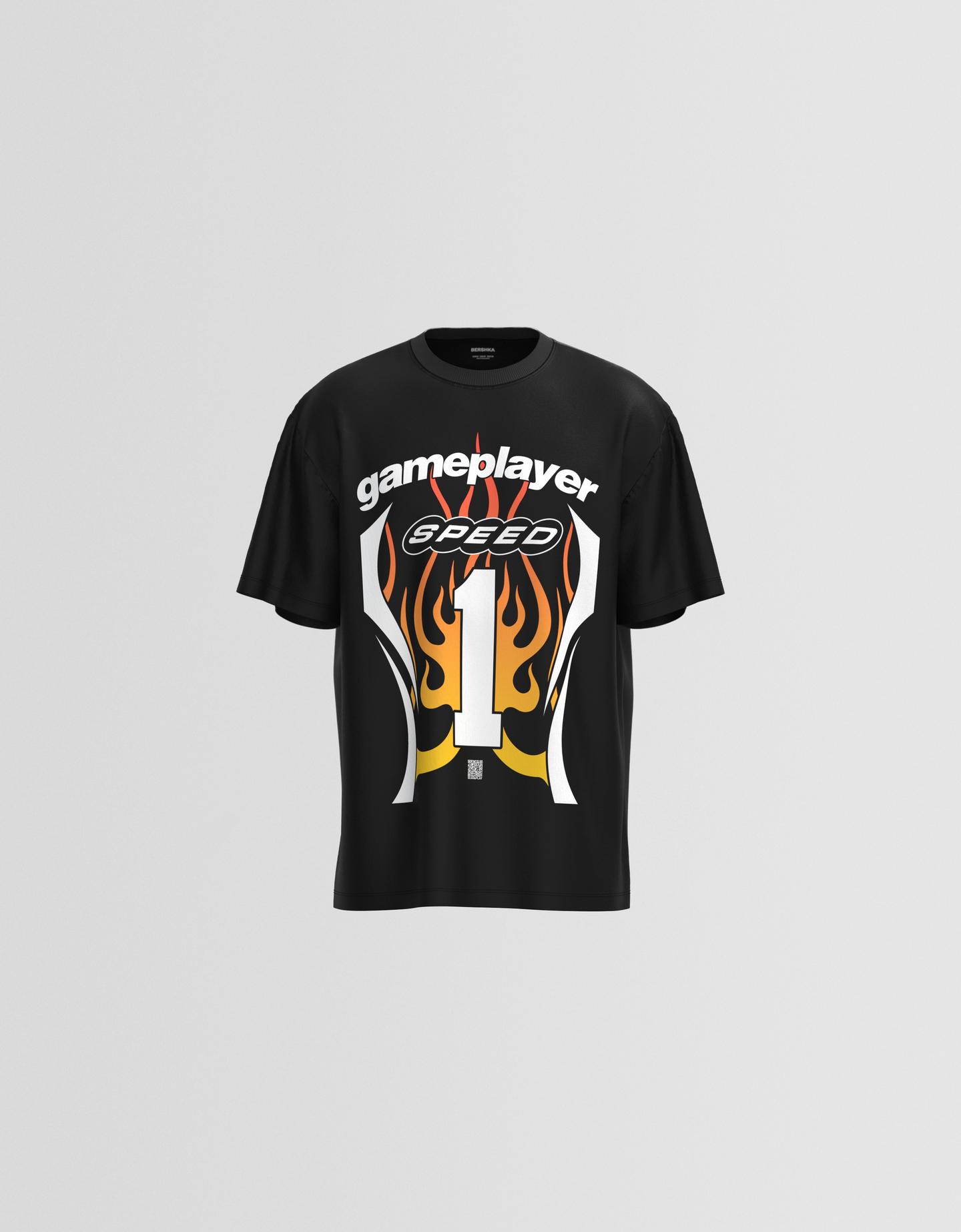 Bershka Camiseta Manga Corta Sport Con Filtro Digital Hombre Xl Negro