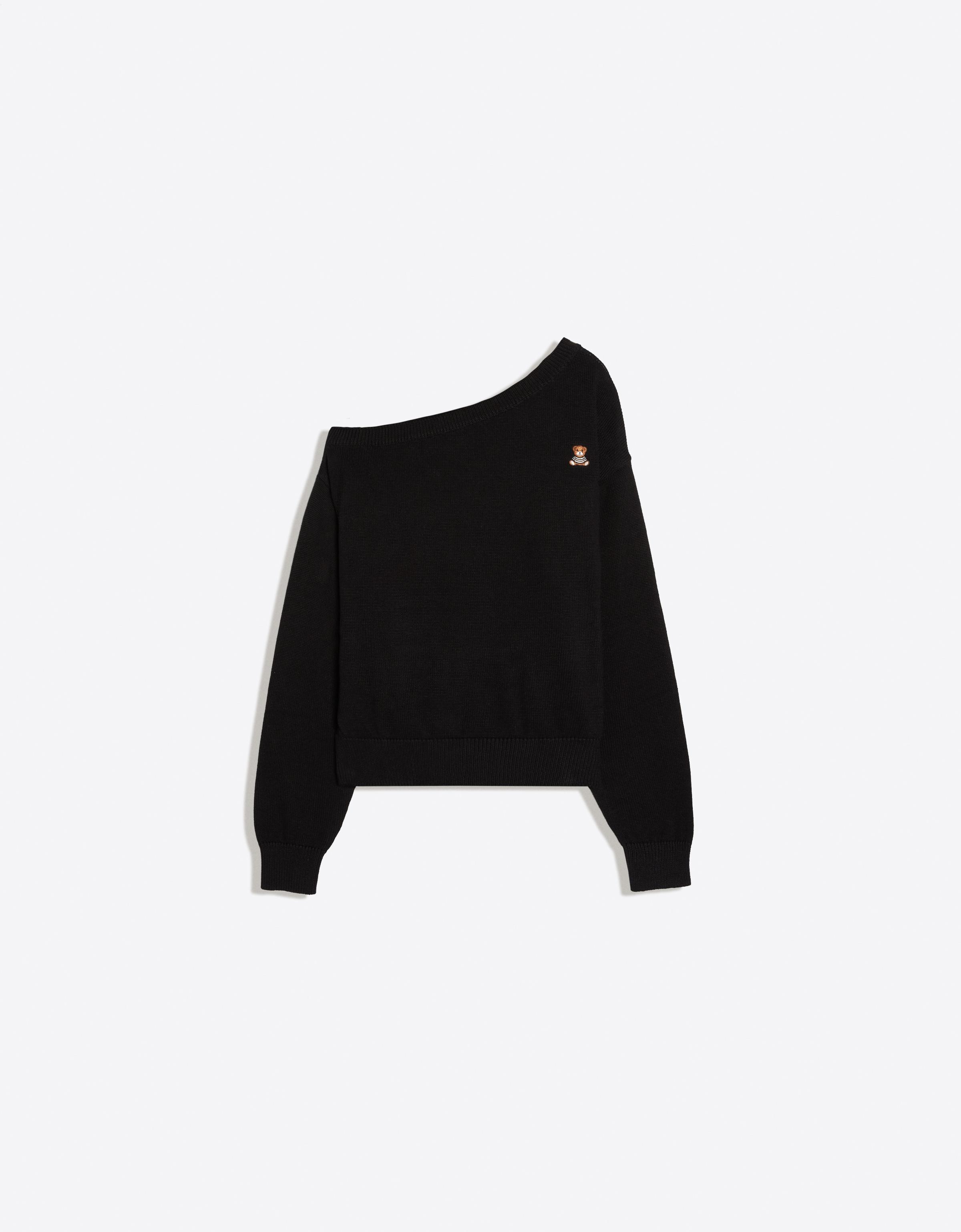 Bear embroidered boat neck jumper — Black