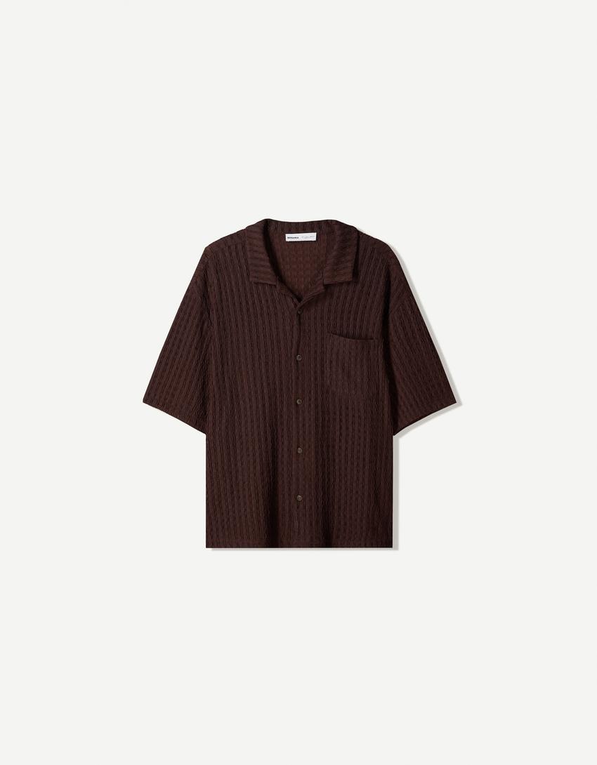 Short sleeve rustic shirt-Brown