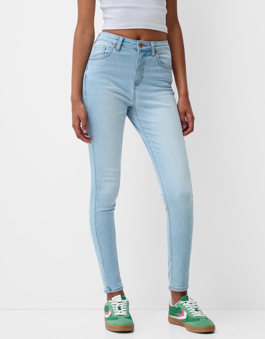 Jeans taille très haute skinny-Bleu clair