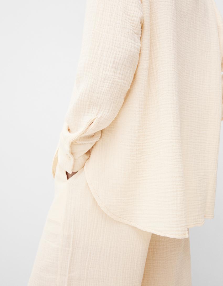 Chiffon shirt and trousers set-Sand-5