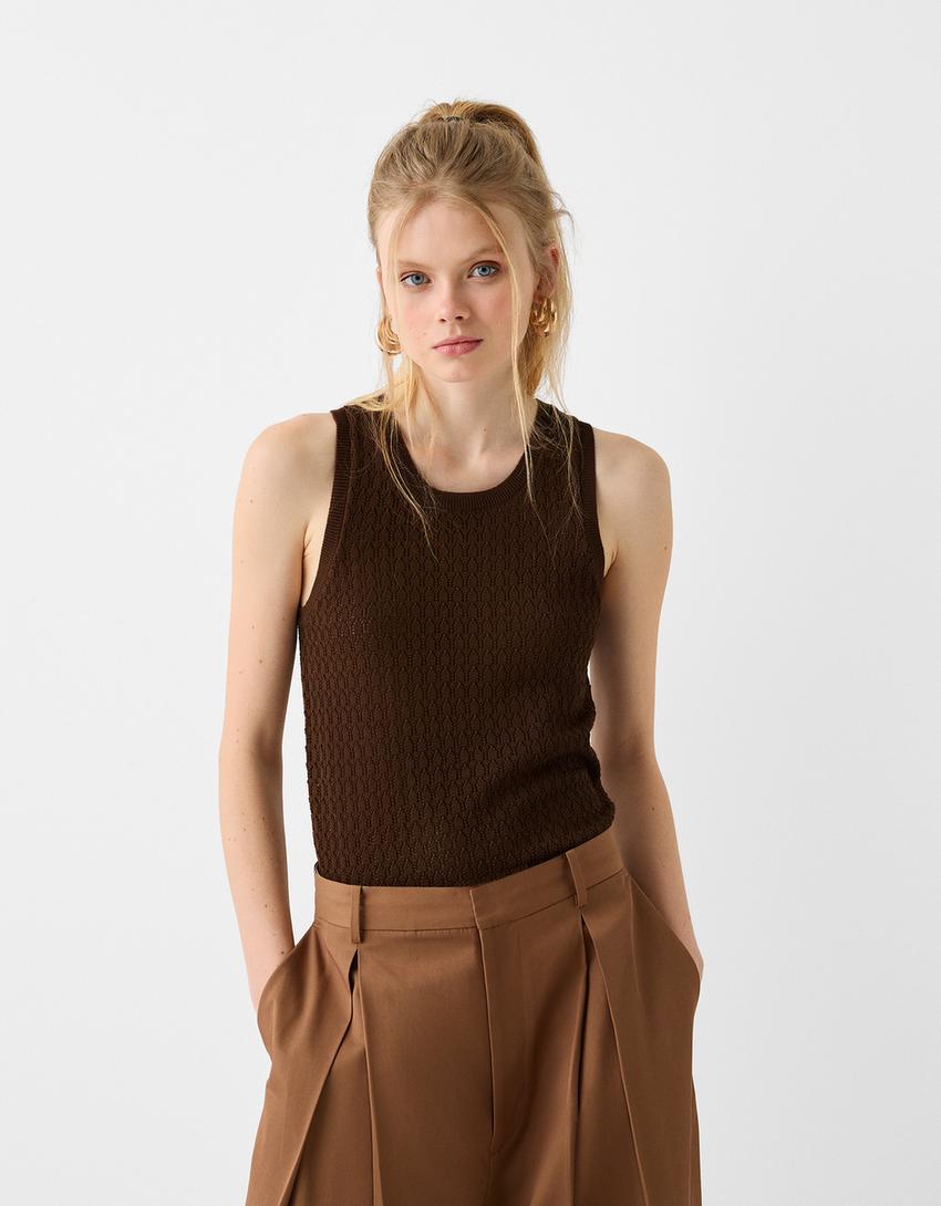 Débardeur en maille-Marron-2