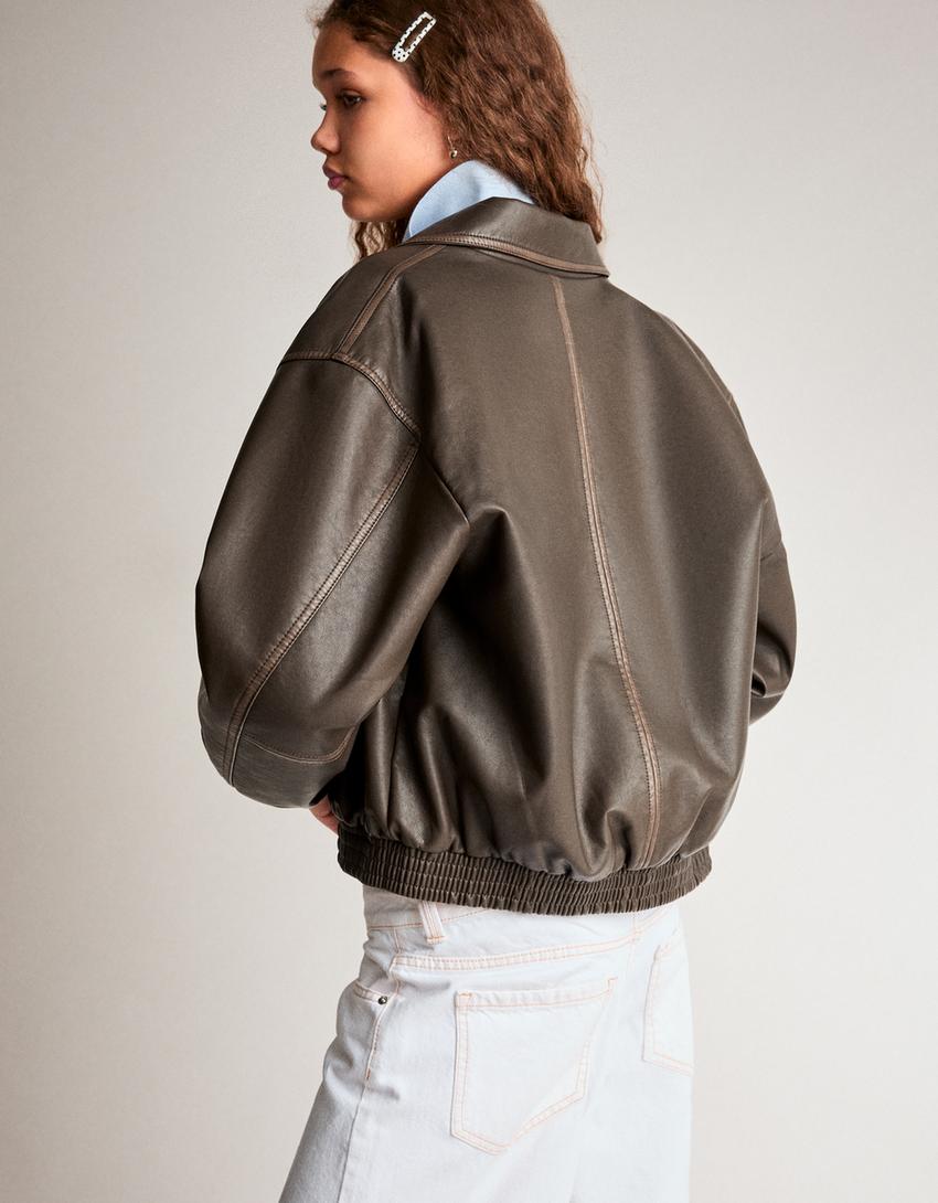 Blouson similicuir-Marron