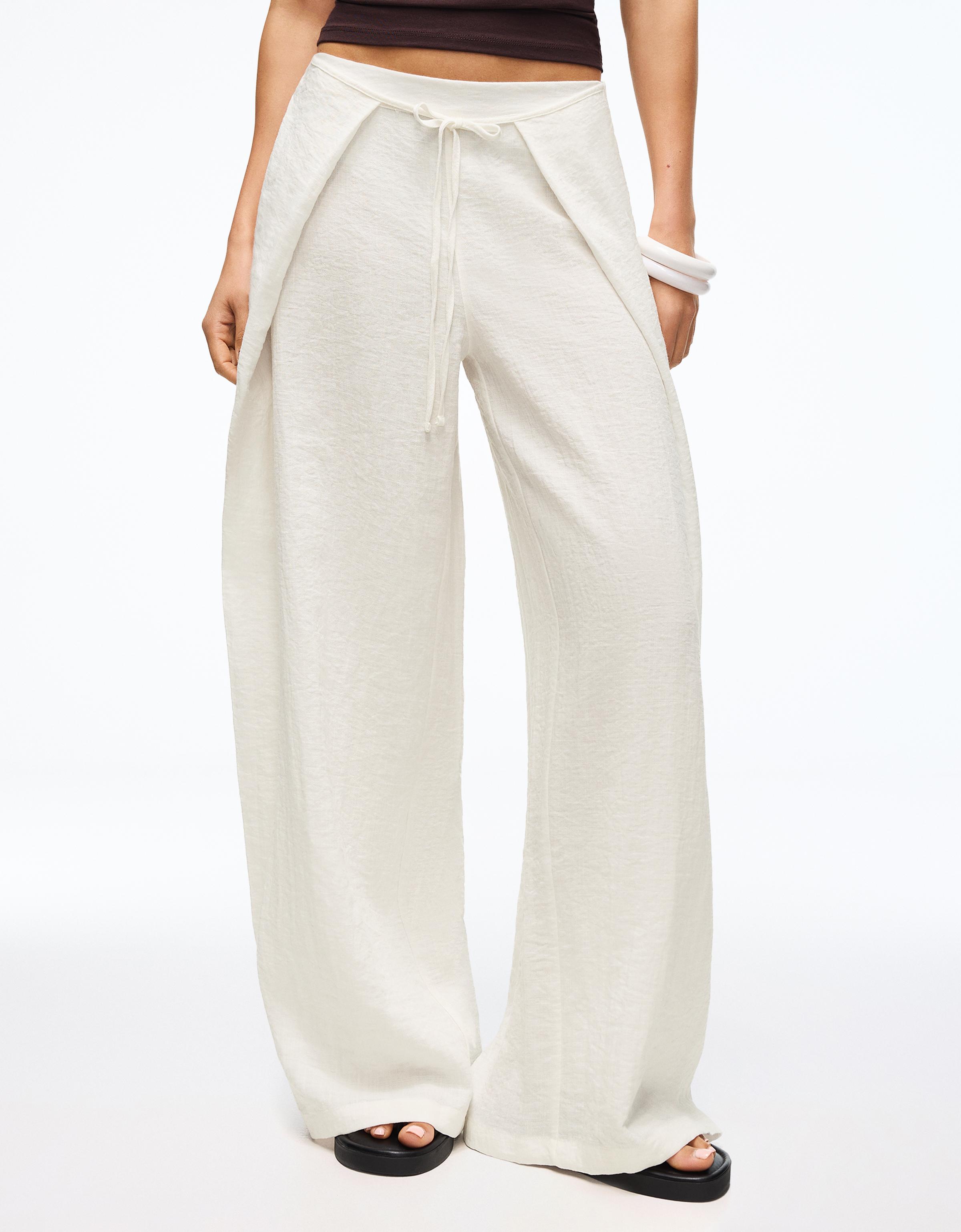 Rustic wide-leg pleated trousers — Off white