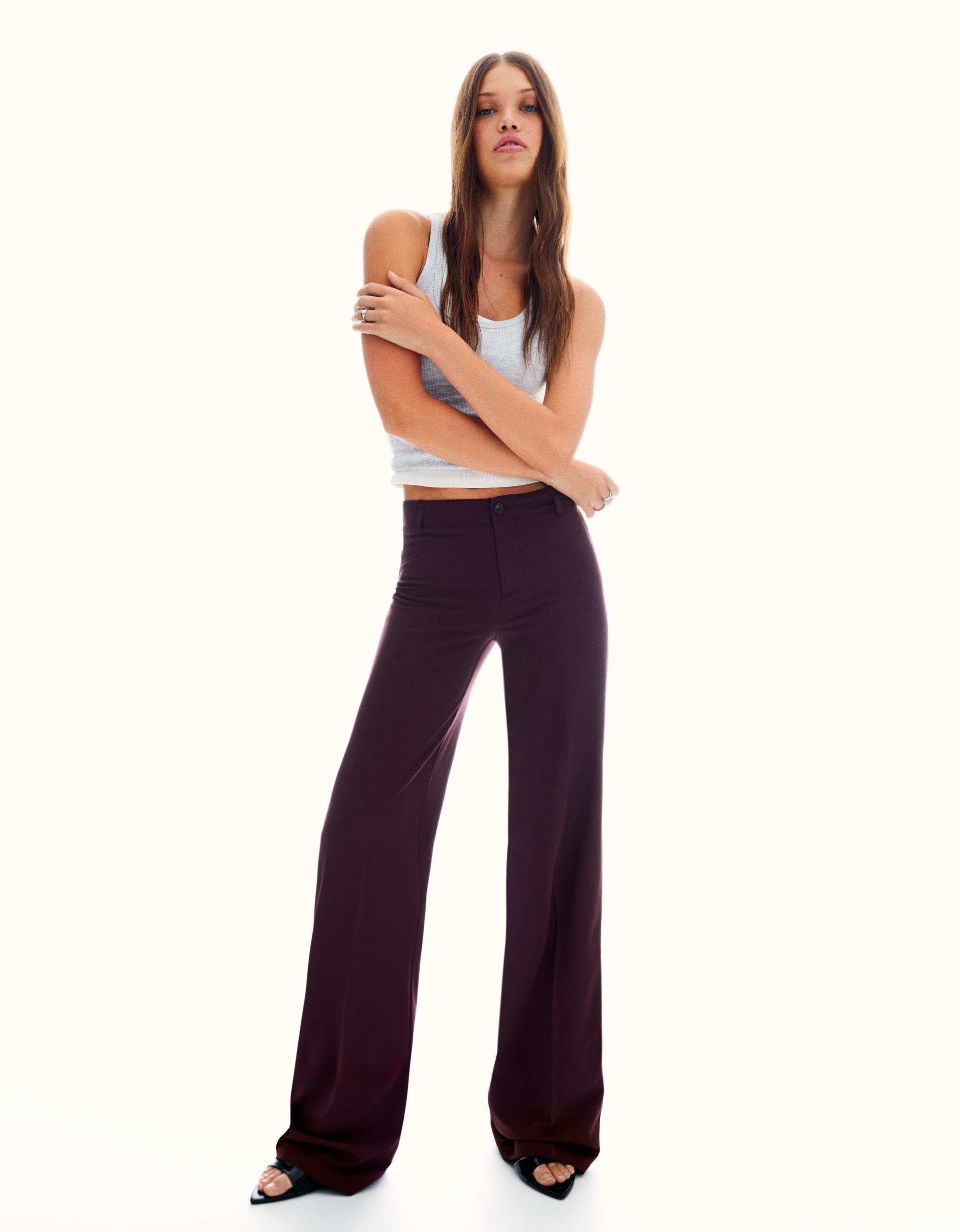 Bershka Hose Mit Weitem Bein Damen 36 Bordeaux