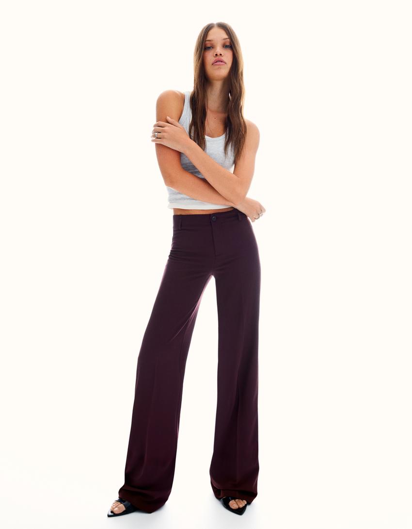 Spodnie wide leg-Bordowy
