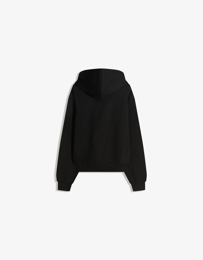 Zip-up print hoodie-Black