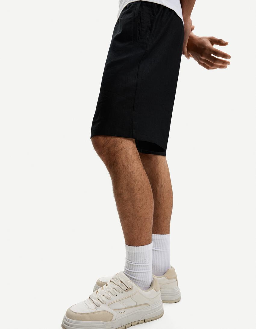 Loose linen blend jogger Bermuda shorts