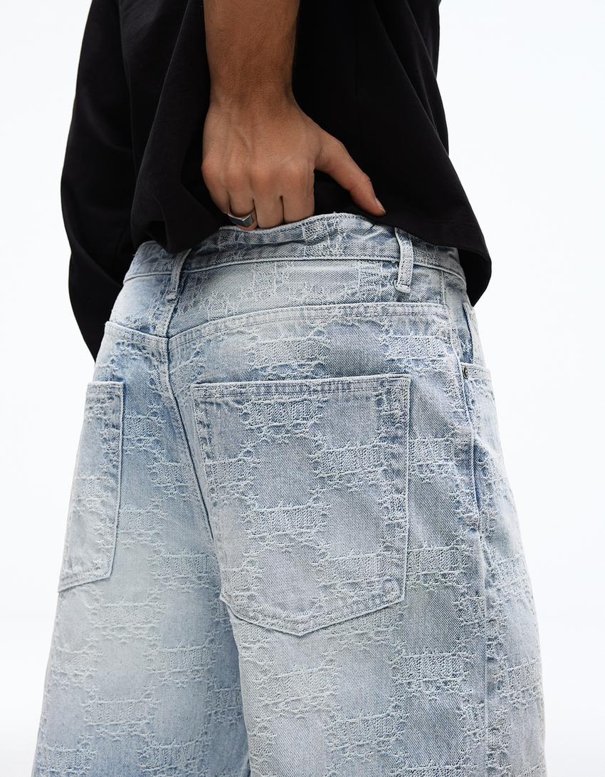 Jeans baggy fit jacquard-Azzurro Lavato