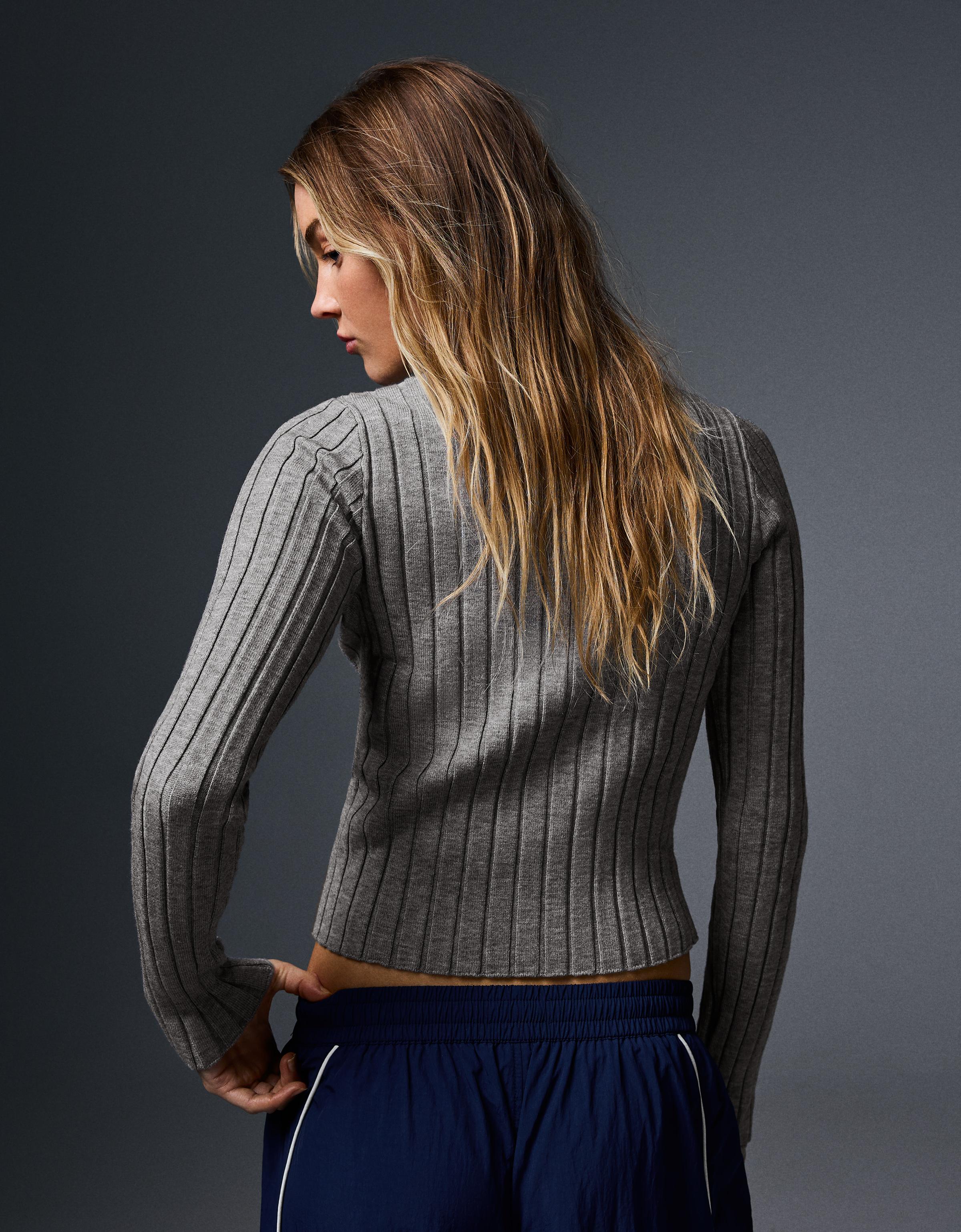 Ribbed zip-up cardigan — Grey