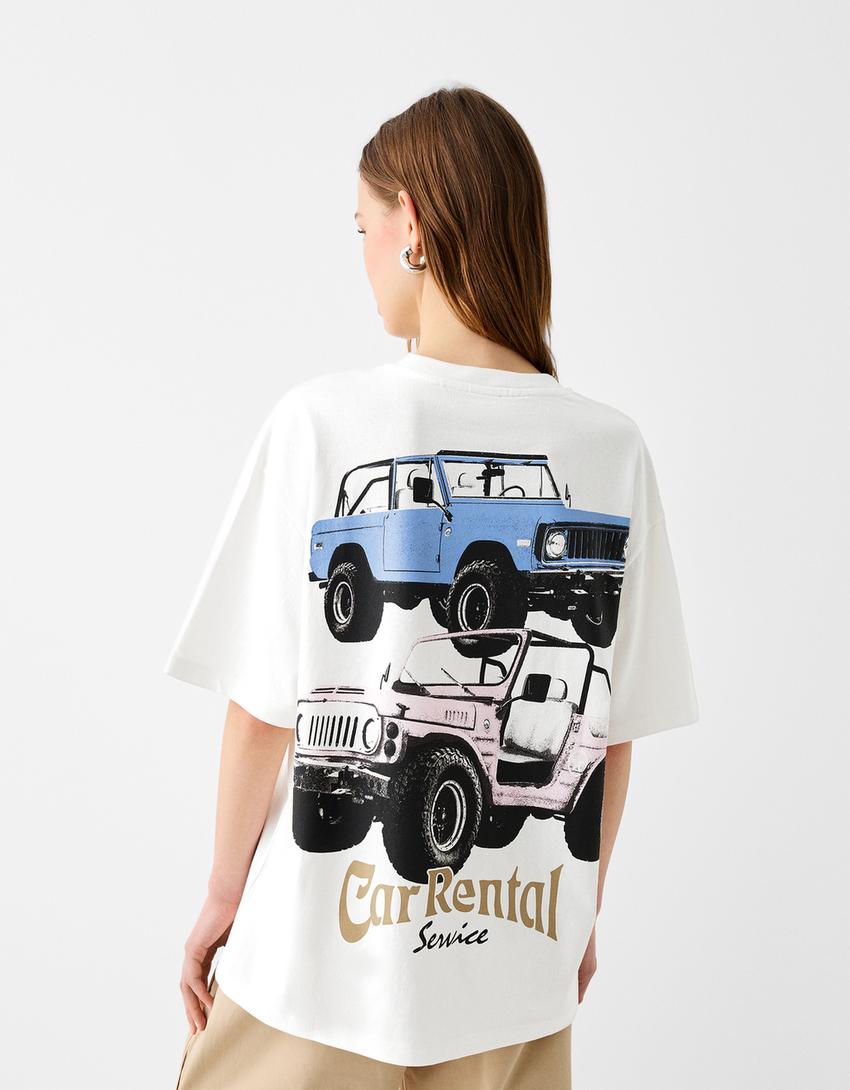 T-shirt manches courtes boxy fit imprimé-Blanc-7