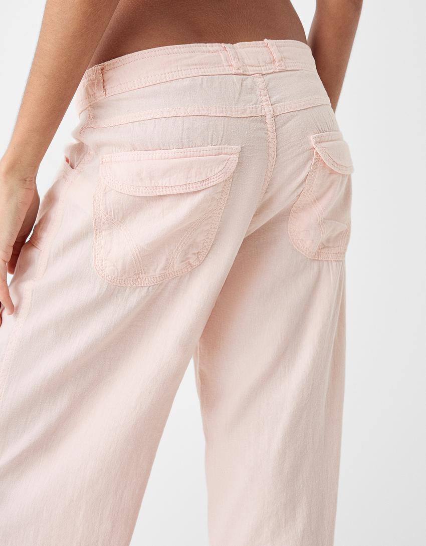 Calças fluidas rústicas-Rosa-3