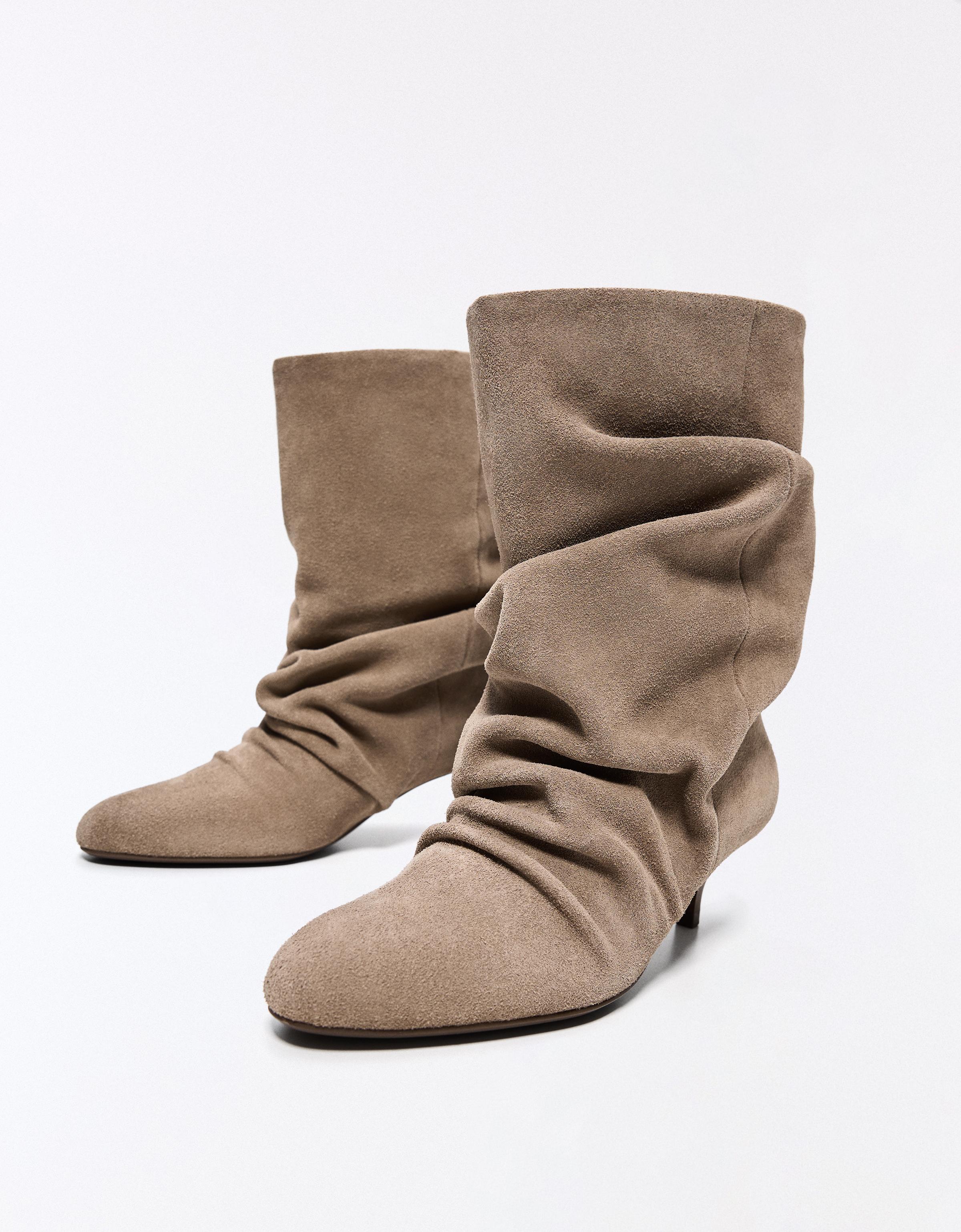 Leather high-heel boots — TAUPE