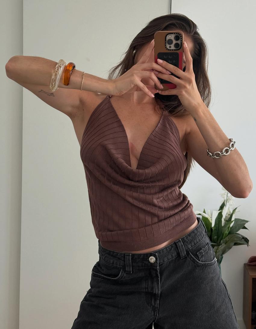 Drapeli halter top-Kahverengi