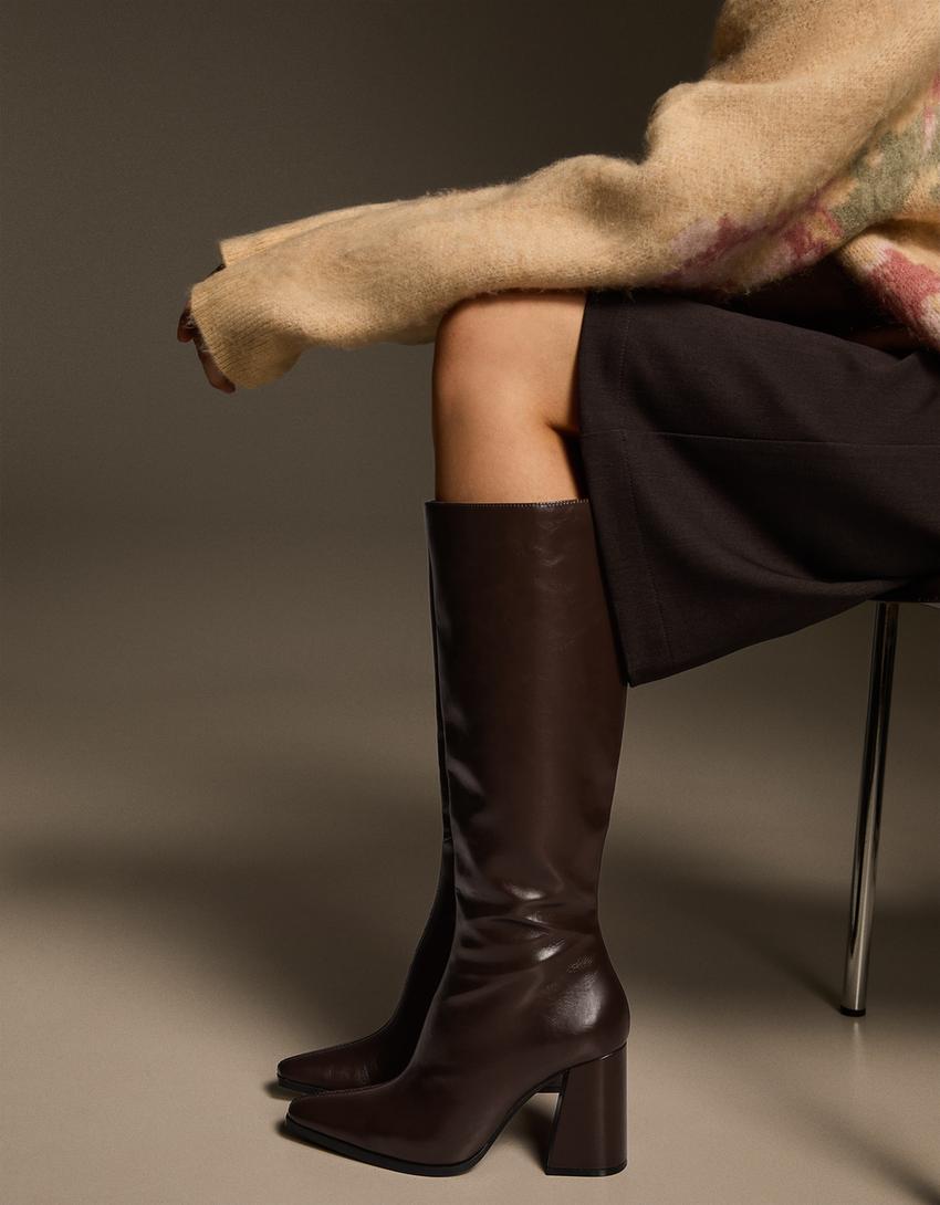 Block heel boots-Maroon