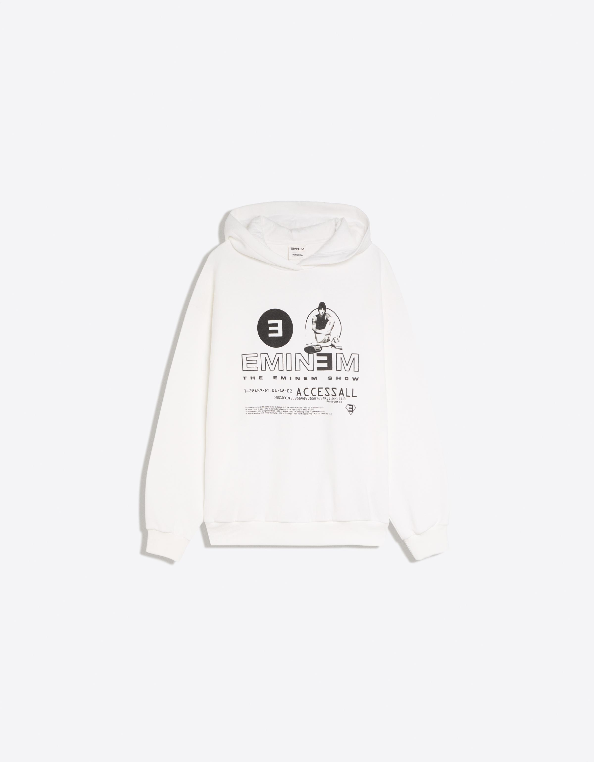 Bershka Bluza Z Kapturem Eminem Kobieta Biały Złamany