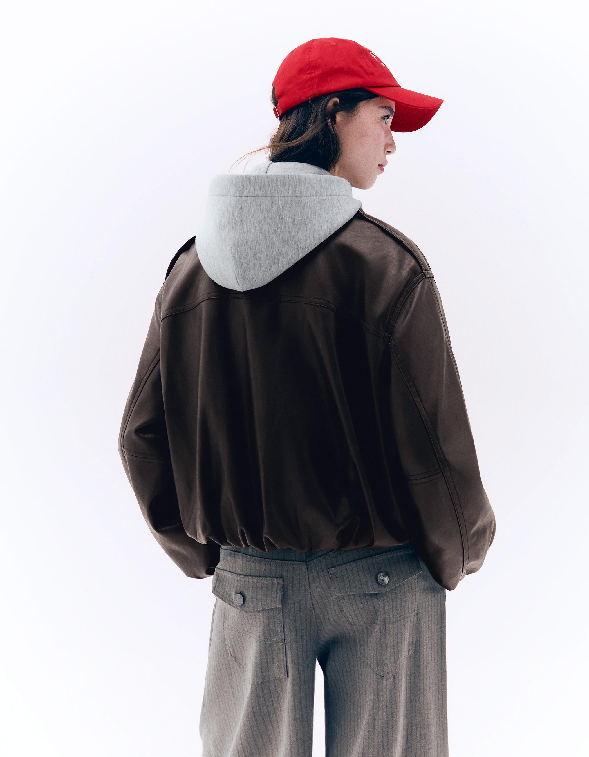 Leather effect puffer jacket — Brown