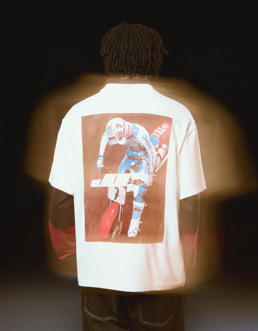 T-shirt JT Racing Honda manga curta estampado-Branco