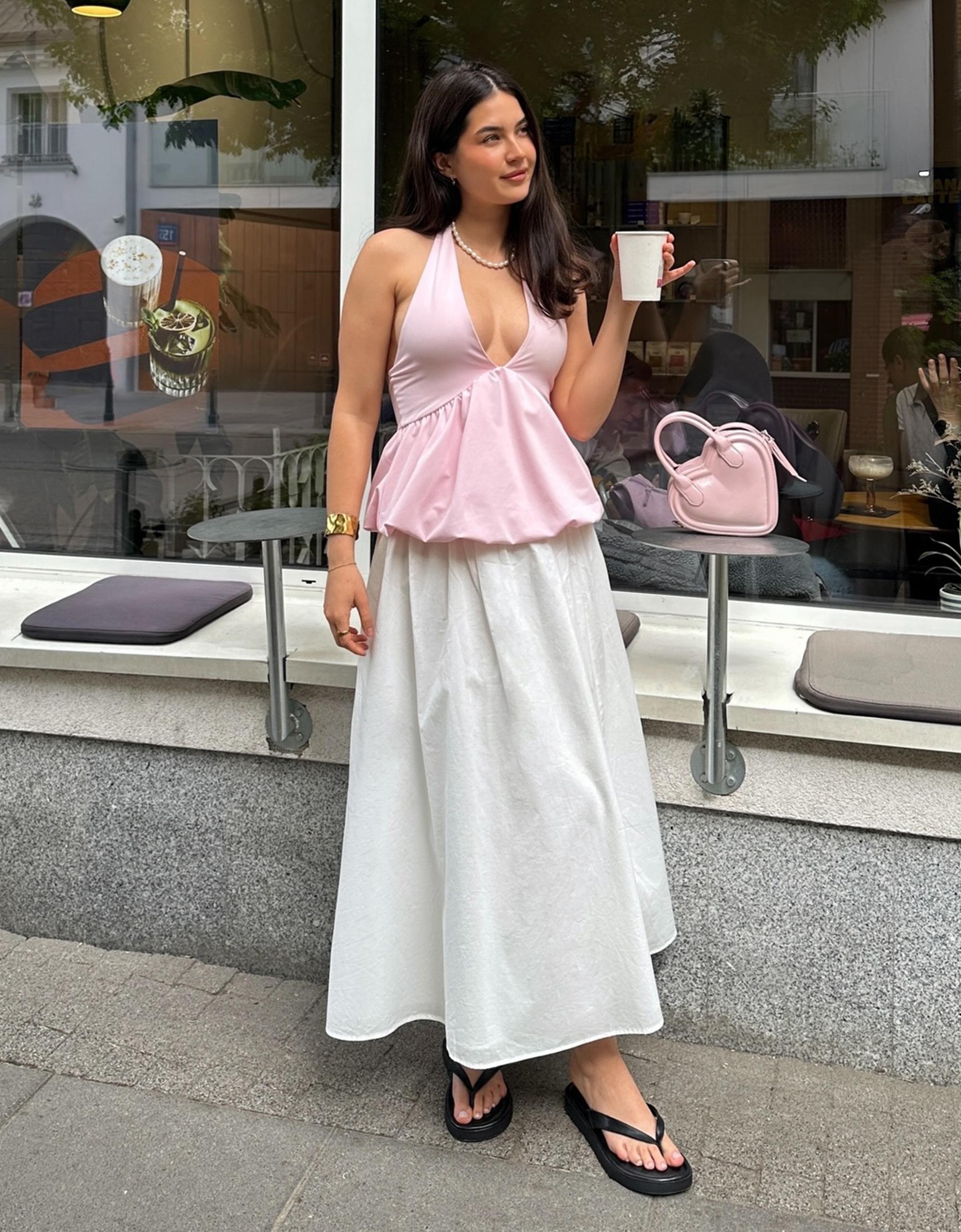 Midi skirt with cummerbund — White