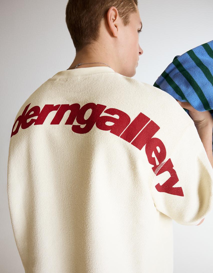 Fleece print T-shirt-Beige