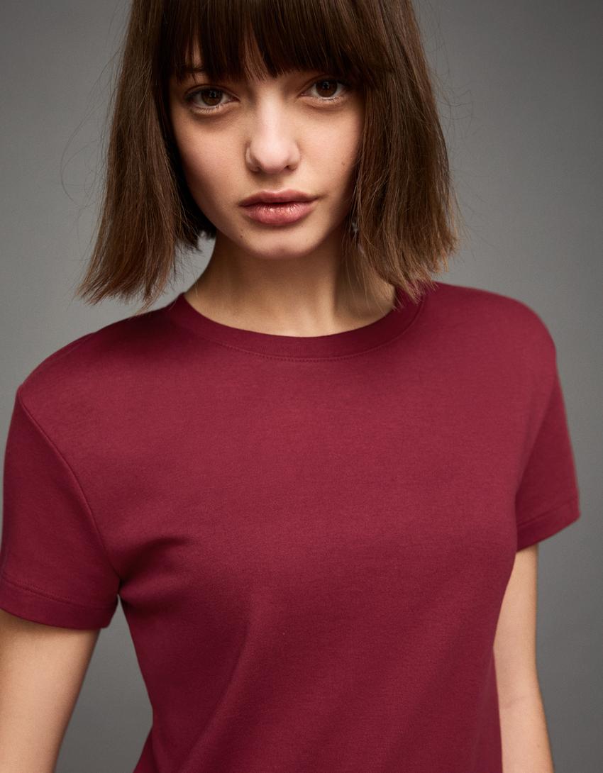 Heavy cotton short sleeve T-shirt-Burgundy