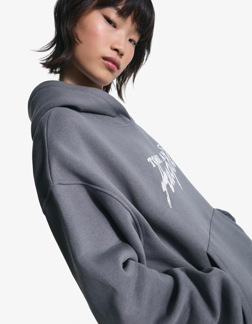 Hoodie med tryck-Mörkgrå-0