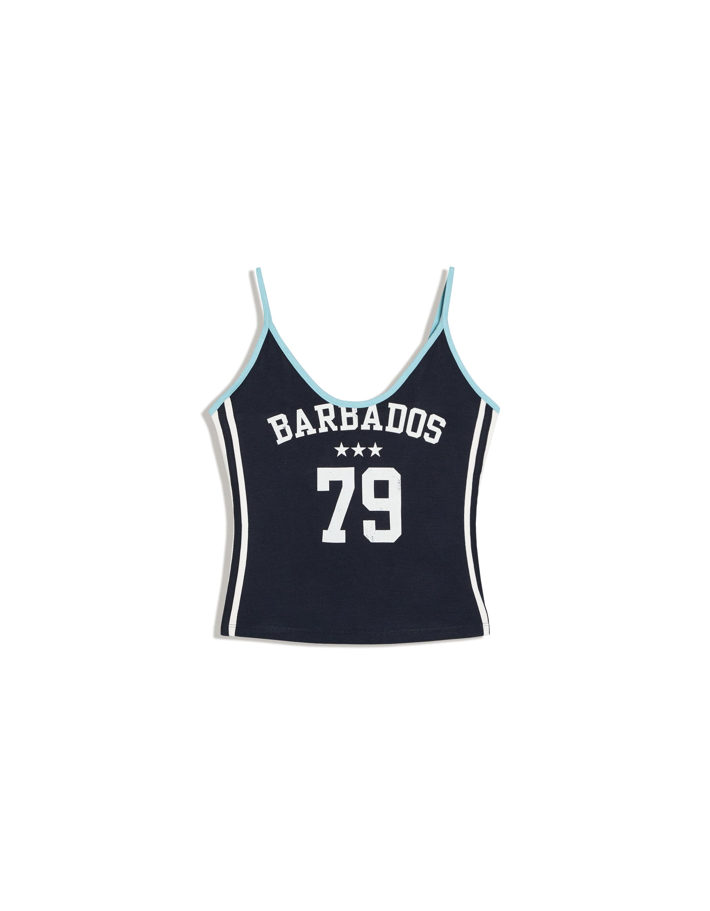 Printed strappy top — Navy