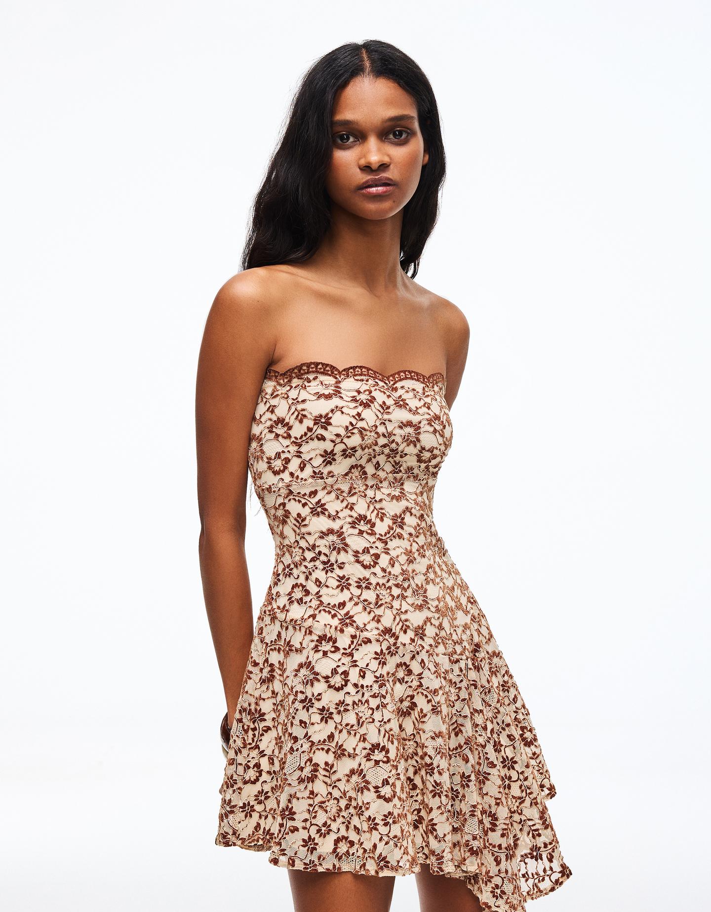 Bershka sukienka mini bandeau brązowy