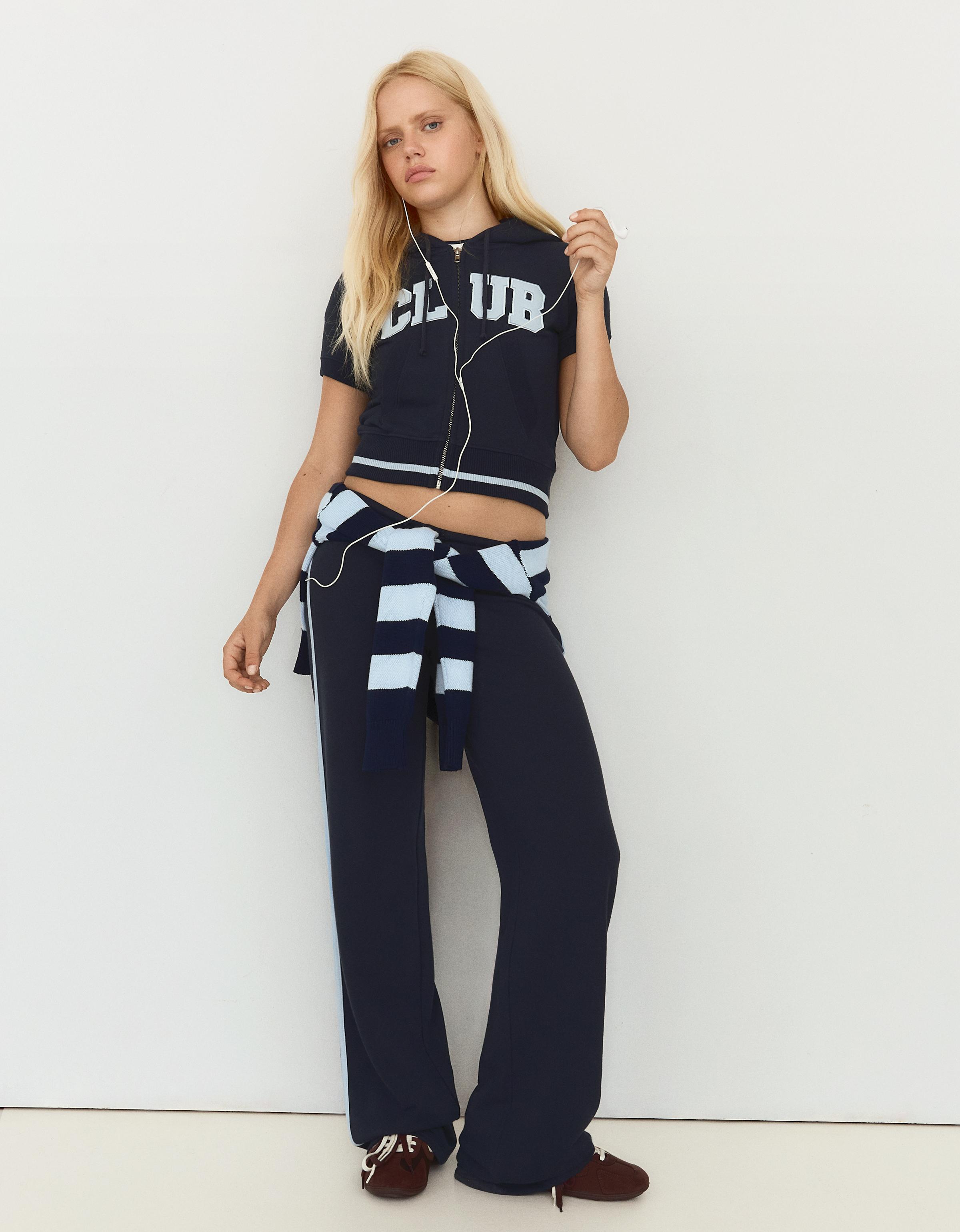 Bershka Kısa kollu kapüşonlu fermuarlı sweatshirt görsel 7