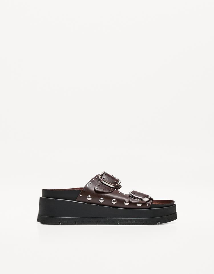 Buckled platform sandals with stud details