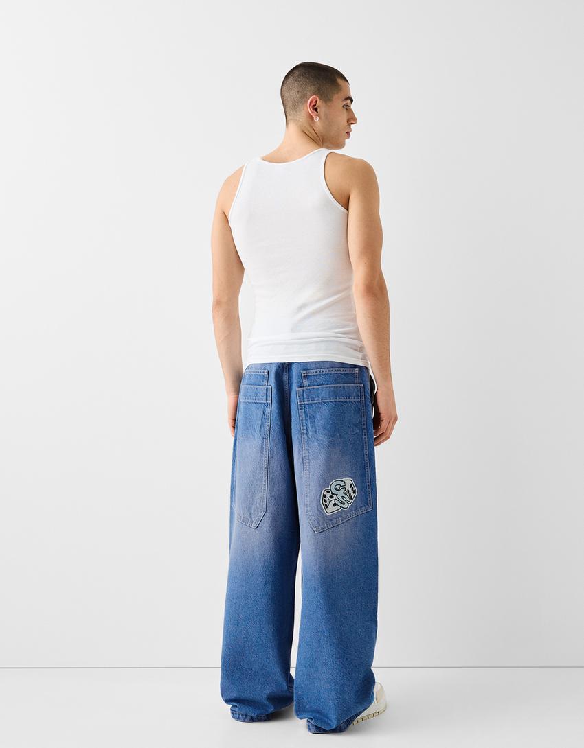Jeans baggy com bordado-Azul lavado-2