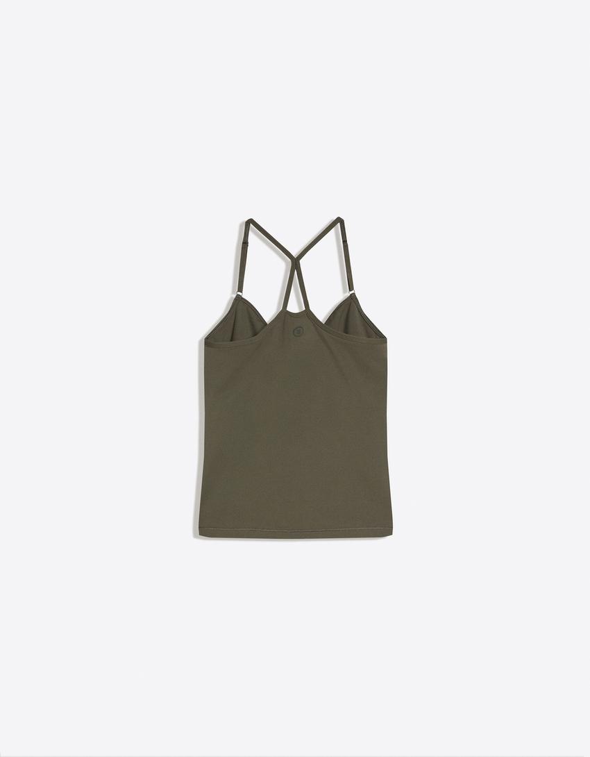 Gathered strappy T-shirt-Moss