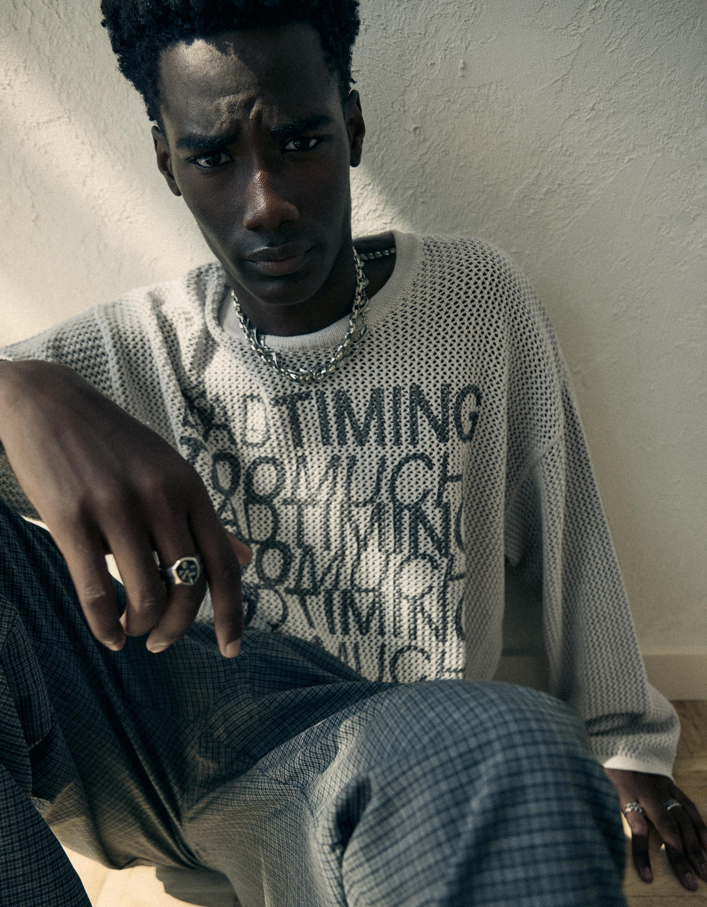 Mesh print jumper — Stone