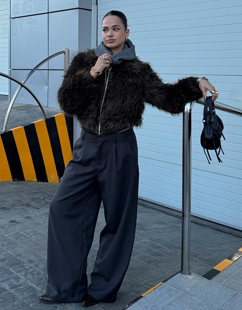 Voluminous trousers with double fabric-Black