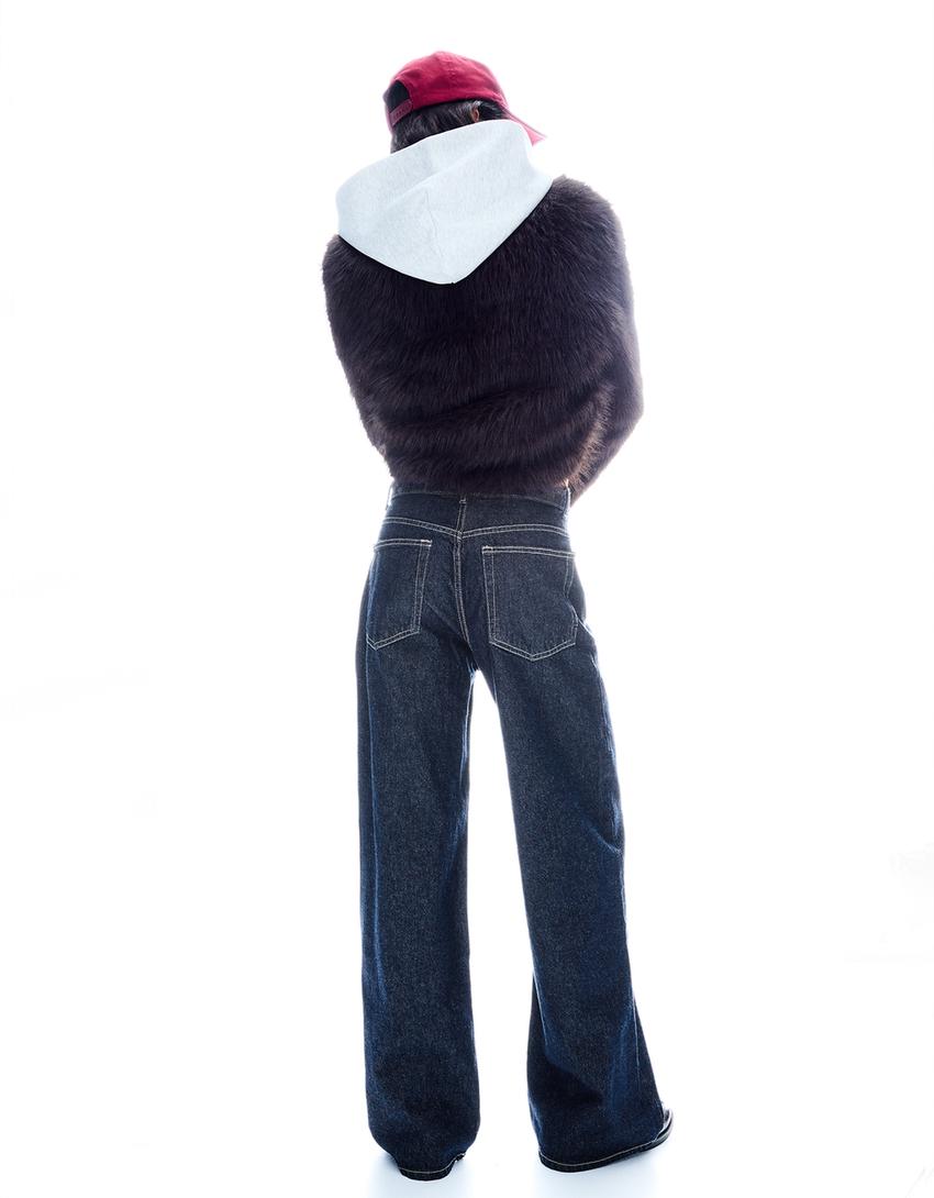 High-waist wide-leg jeans with crossover waist-Navy