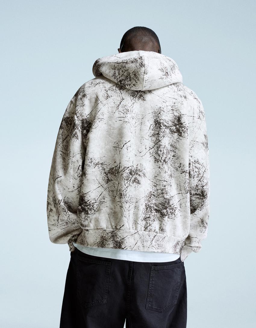 Geprinte sweater met rits-Grijs-1