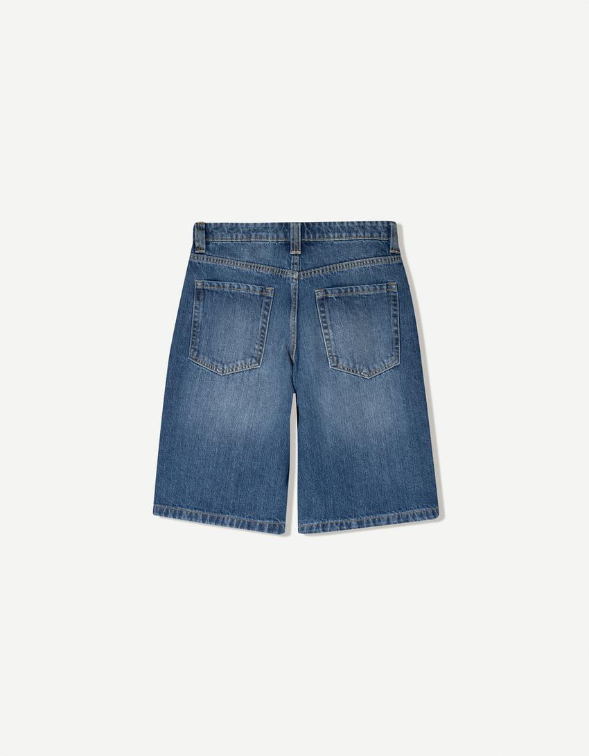 Baggy jeansshorts-Blå-3