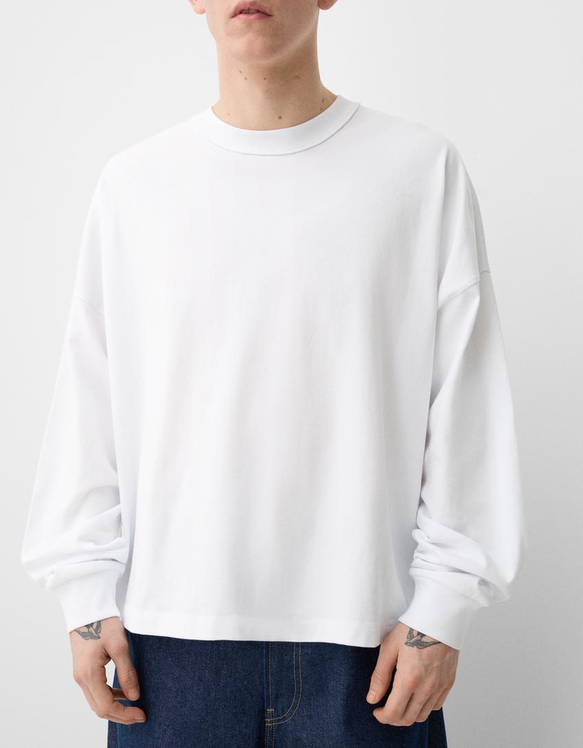 Thick long sleeve T-shirt-White-4