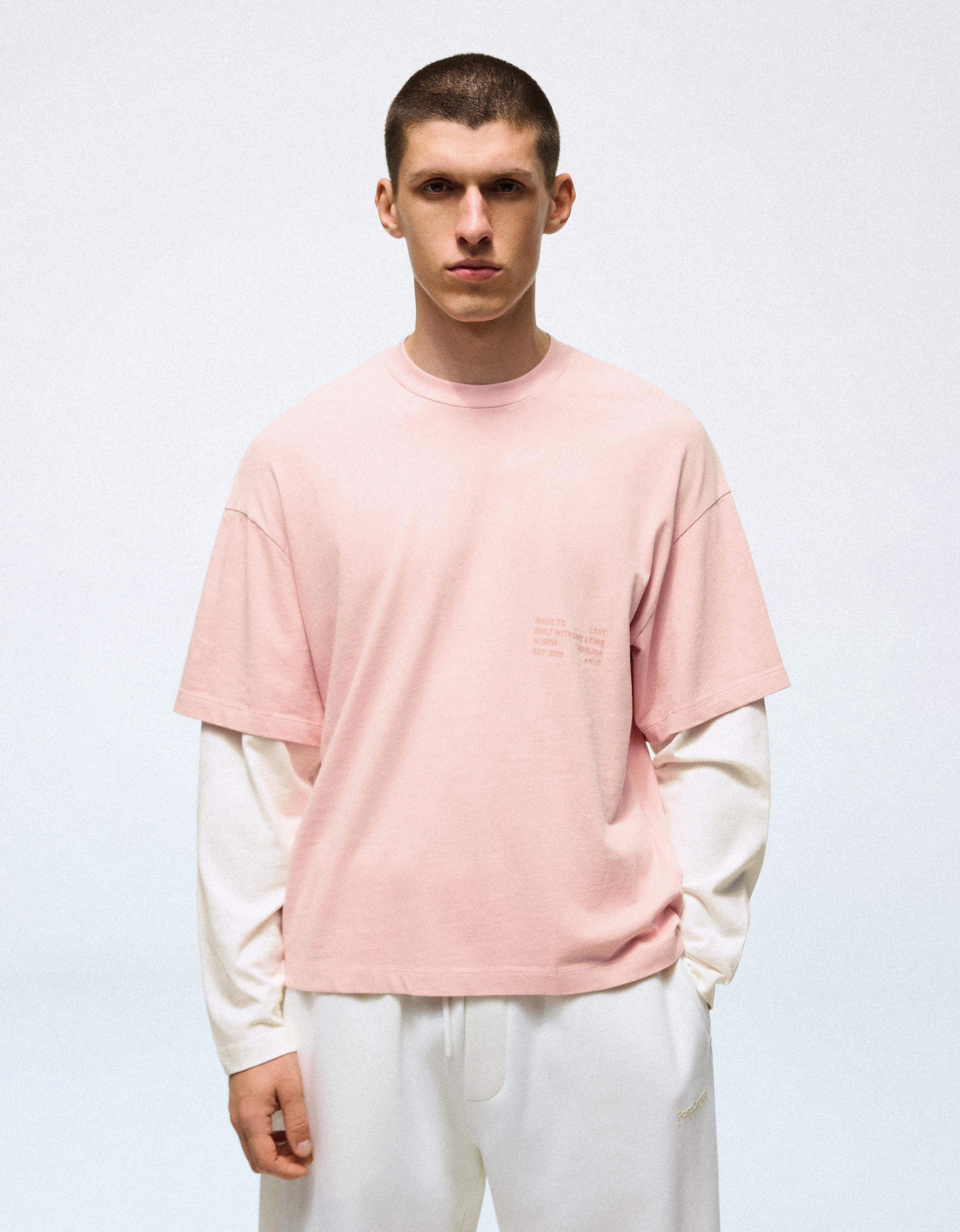 Contrast double-sleeve T-shirt — Pink