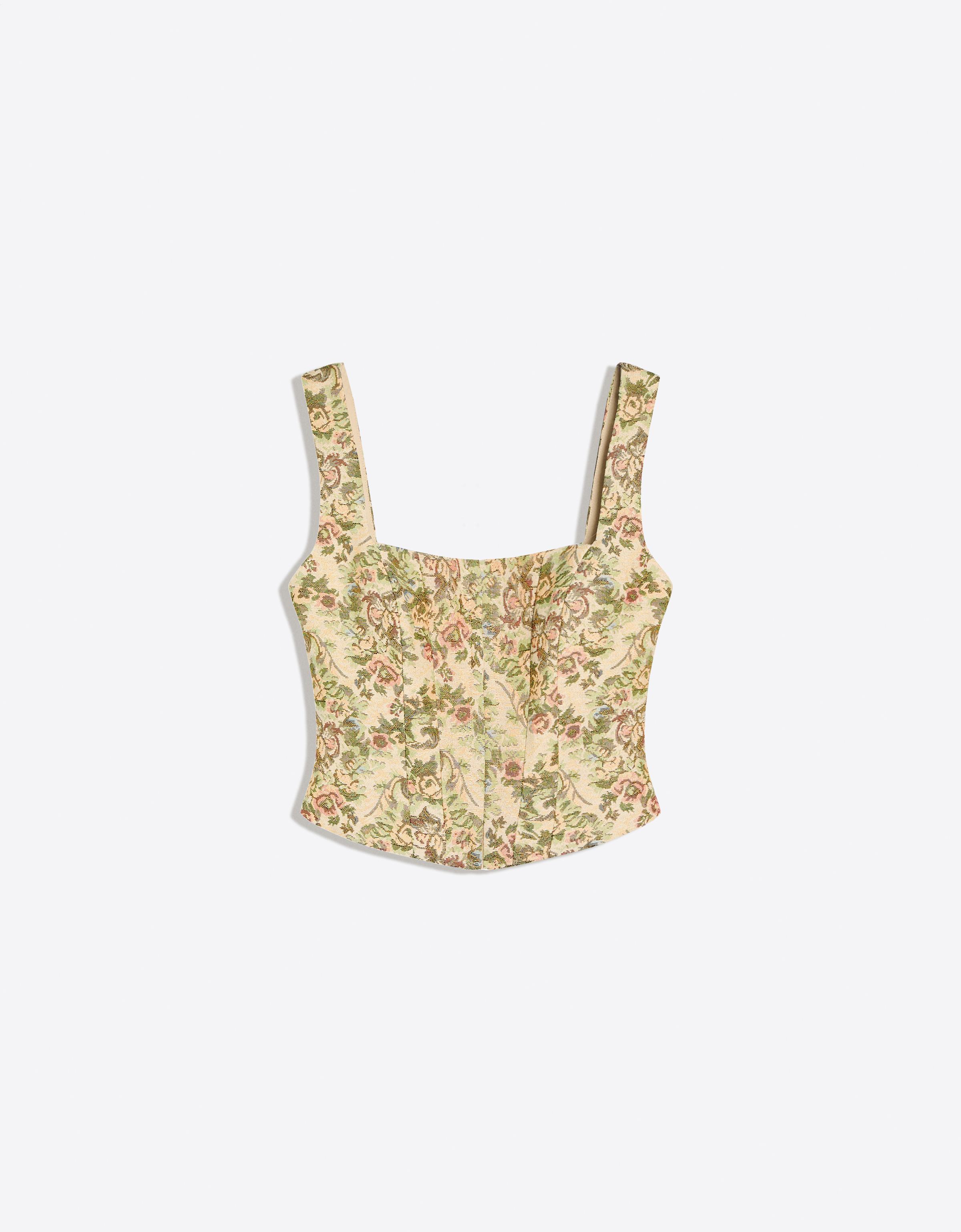 Strappy jacquard corset top — Green