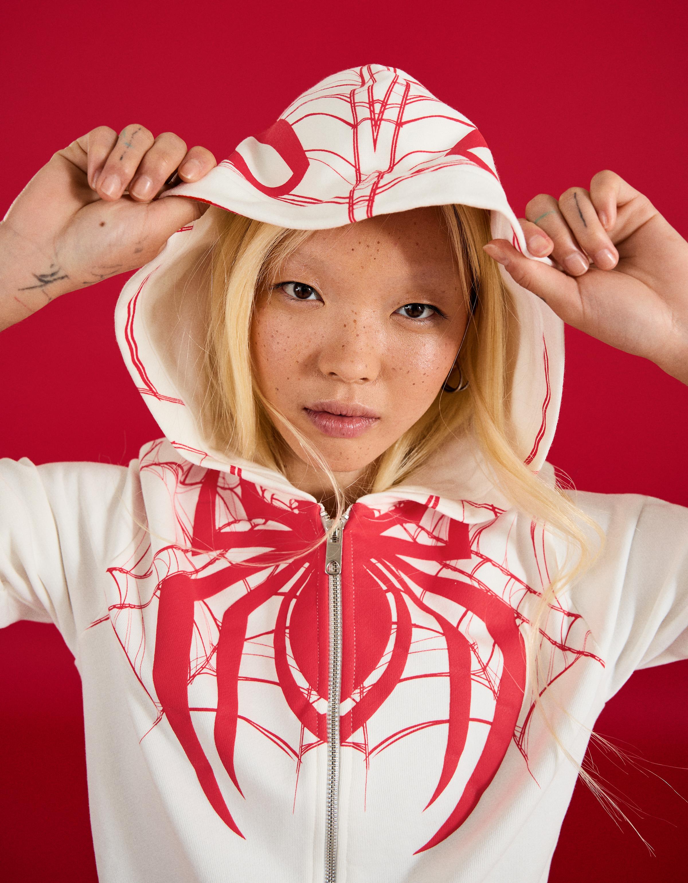 Bershka SPIDER-MAN baskılı kapüşonlu sweatshirt görsel 7