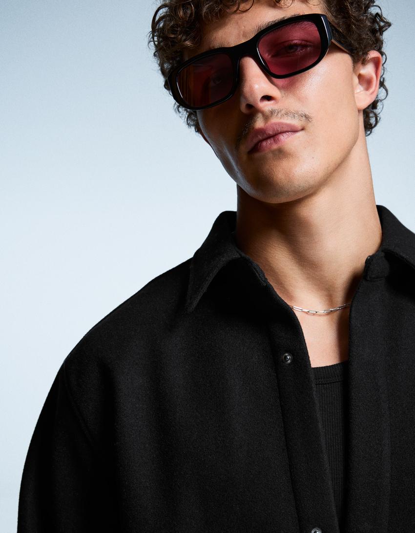 Boxy flanellen overshirt-Zwart